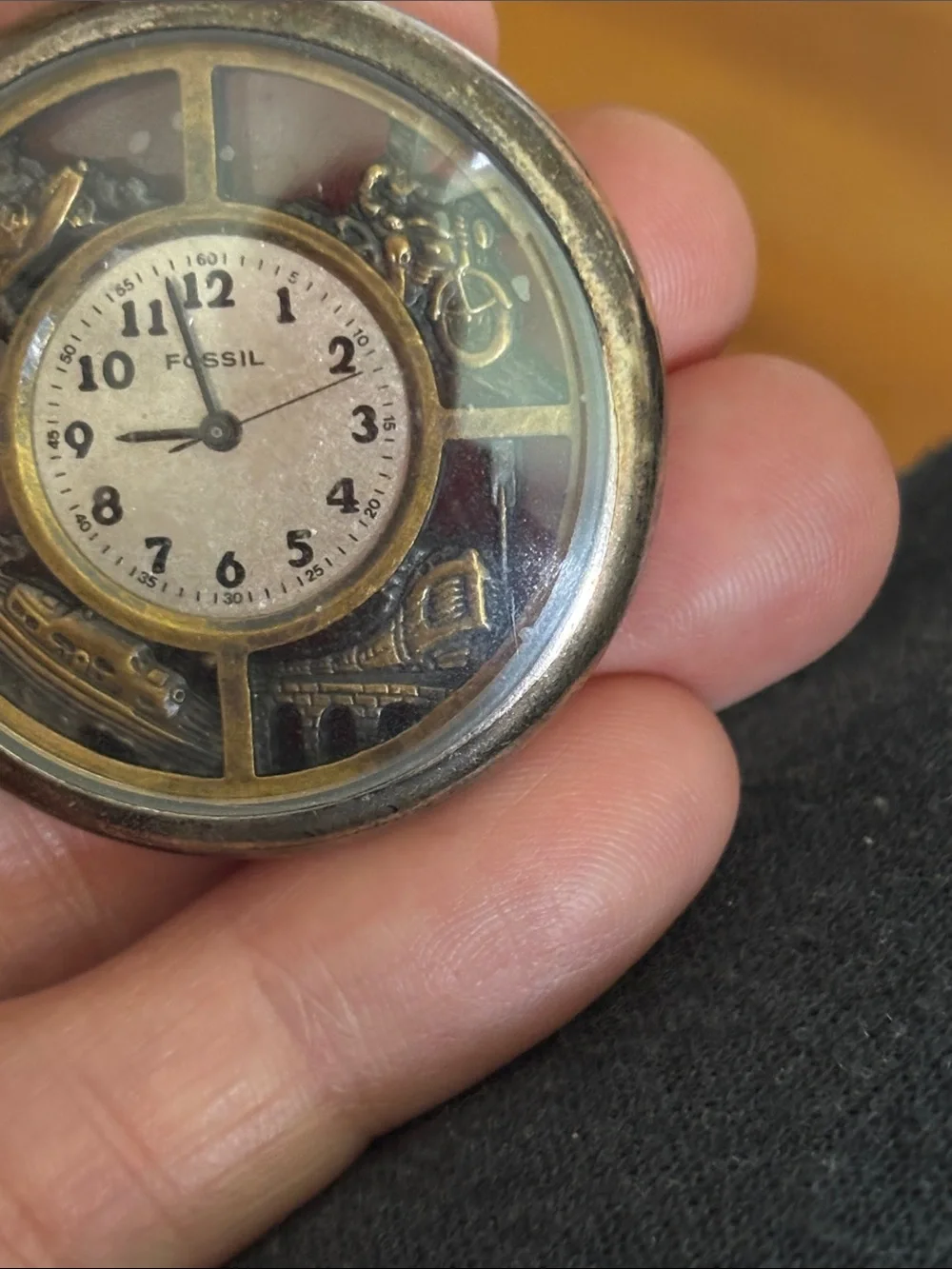 Fossil Gold-Tone Open-Face Pocket Watch with Chain
